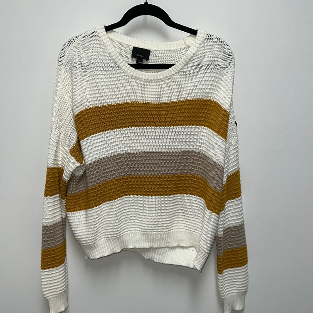 yellow, brown and white Lumiere sweater